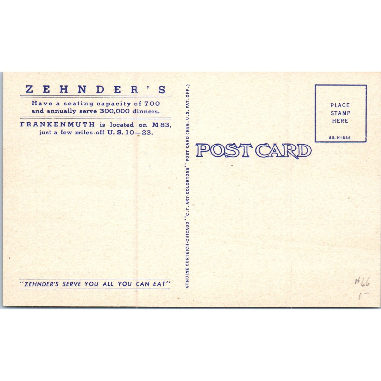 Zehnder's Famous Frankenmuth Chicken Dinner MI Original Postcard P2-4
