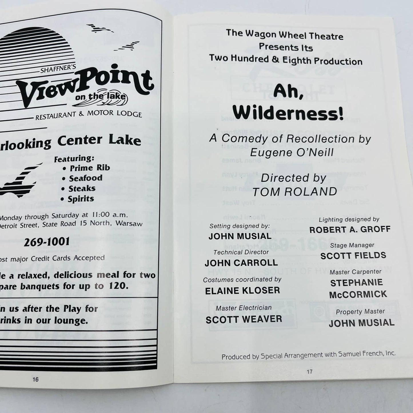 1988 Wagon Wheel Theatre Playbill AH, WILDERNESS Indiana C7