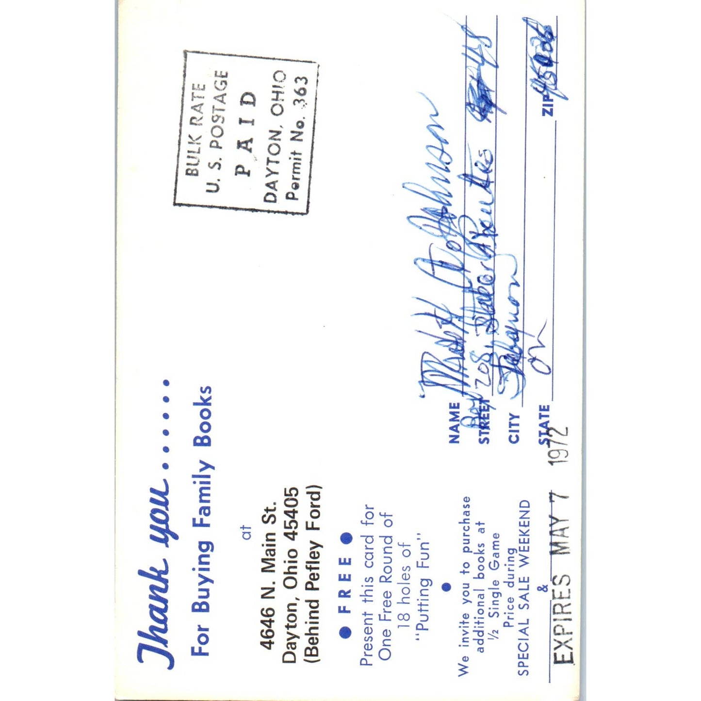 Family Books Dayton Ohio Putt Putt Golf Course 1972 Original Postcard TK1-23