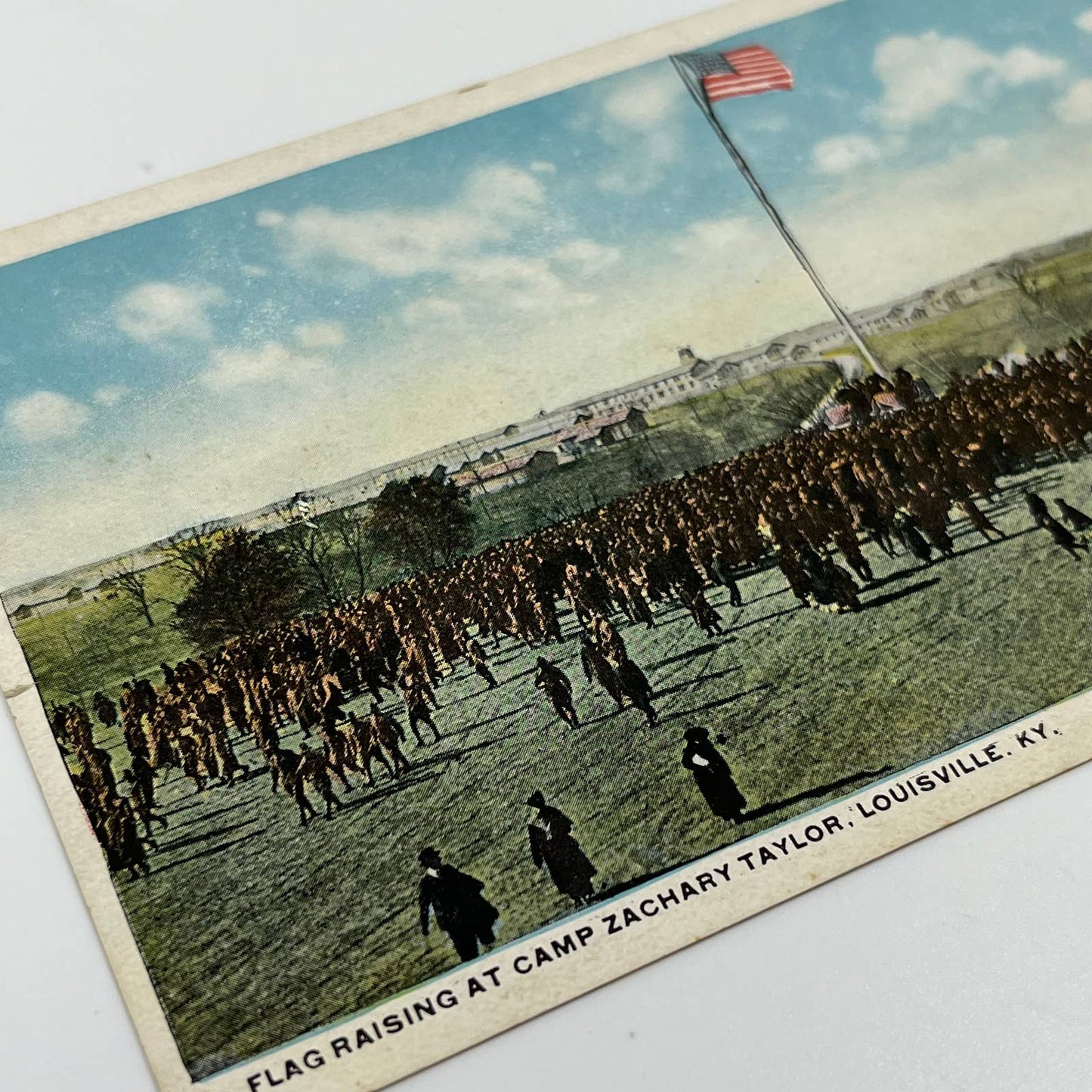 VTG Hand Tinted Postcard 1918 Flag Raising Camp Zachary Taylor Louisville KY PA1