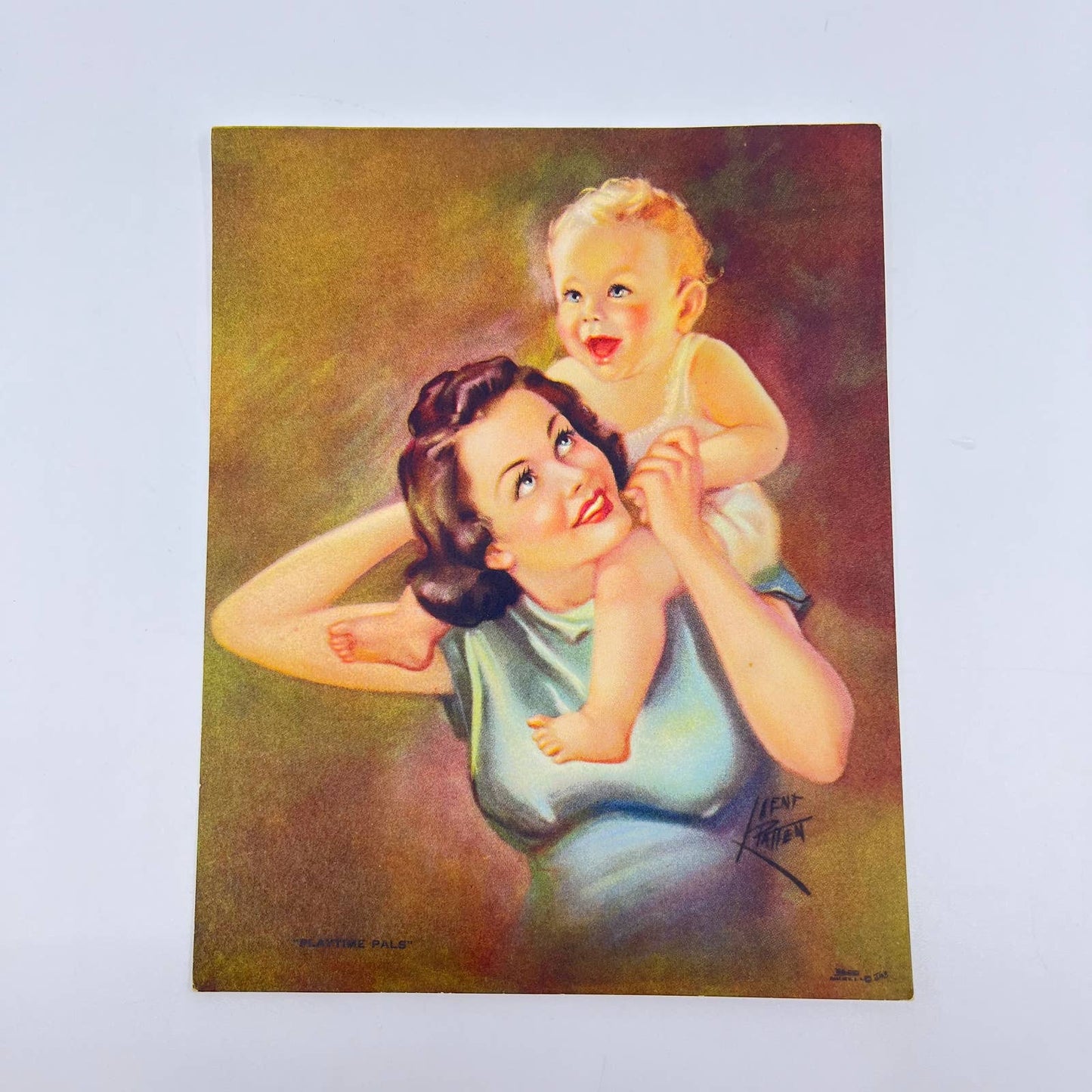 1940 Lithograph Irene Patten, Mother & Baby, "Playtime Pals" 5x6” AA8