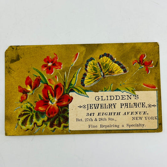 1880s Victorian Trade Card Glidden’s Jewelry Palace 347 Eighth Ave. NY SAH9-S9