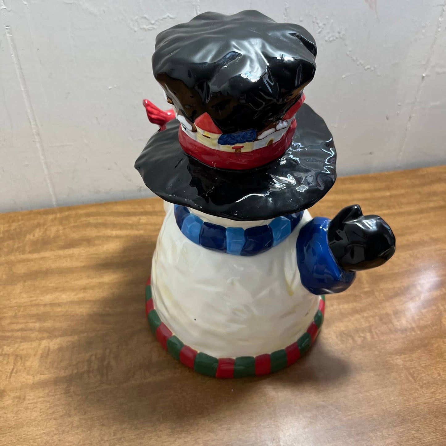 Vintage Snowman With Cardinal Frosty Christmas Holiday 12” Cookie Jar TA7
