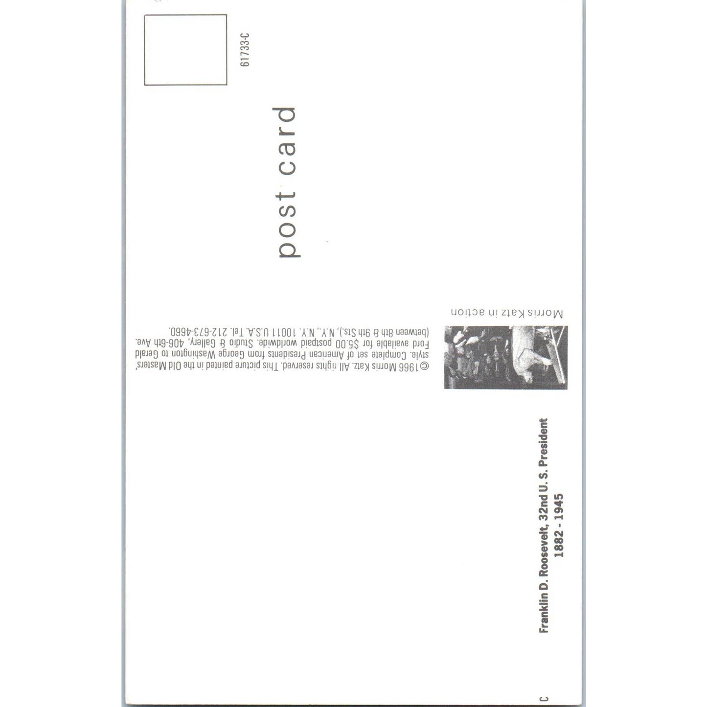 Franklin D. Roosevelt Portrait Morris Katz 1966 - Original Postcard TJ9-P1