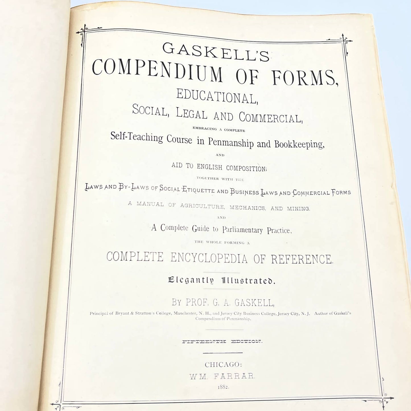 1882 Gaskell's Compendium of Forms Educational Social Legal Commercial Book TG3