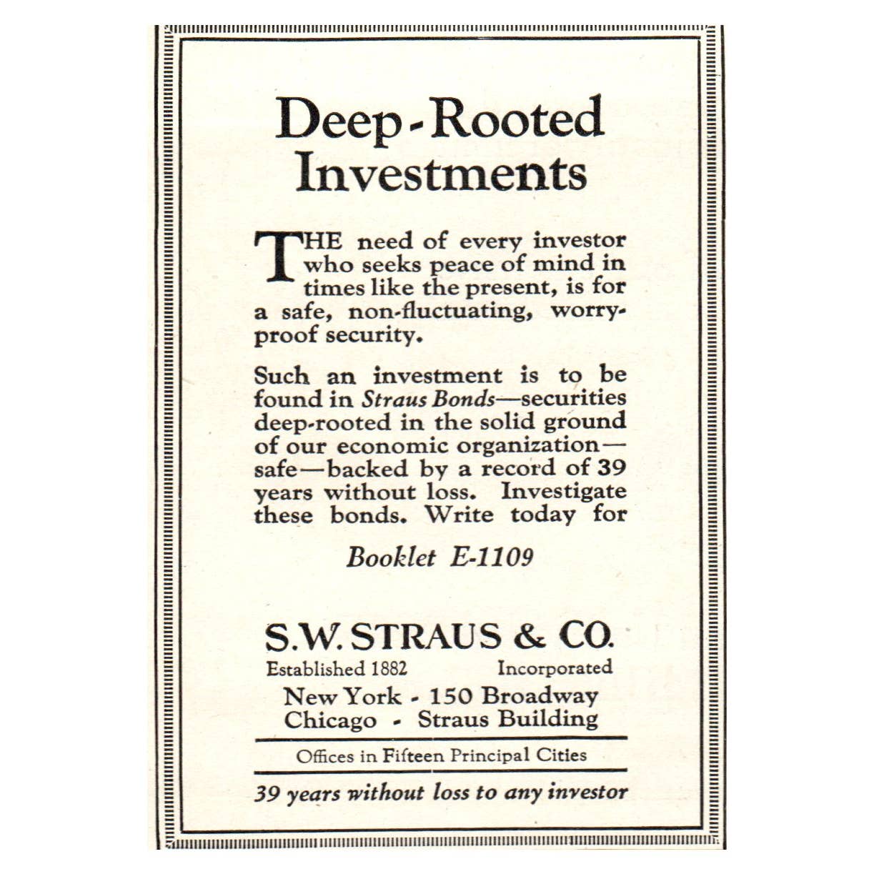 Deep Rooted Investments - S.W. Strauss & Co 4x2.5" - 1904 Original Ad TJ8-8