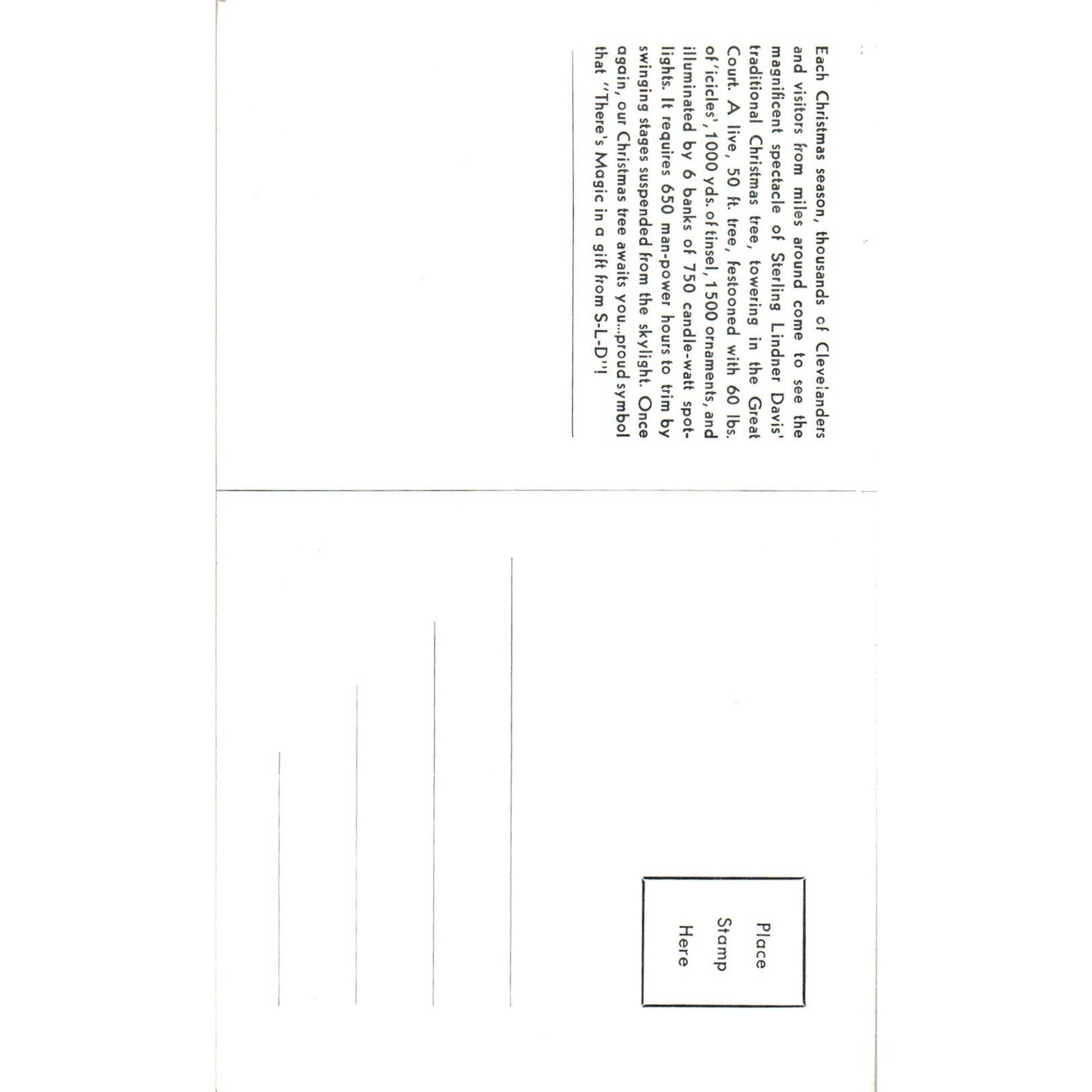 Vintage Postcard Christmas at Sterling Lindner Davis Sterling Tree Cleveland TD9