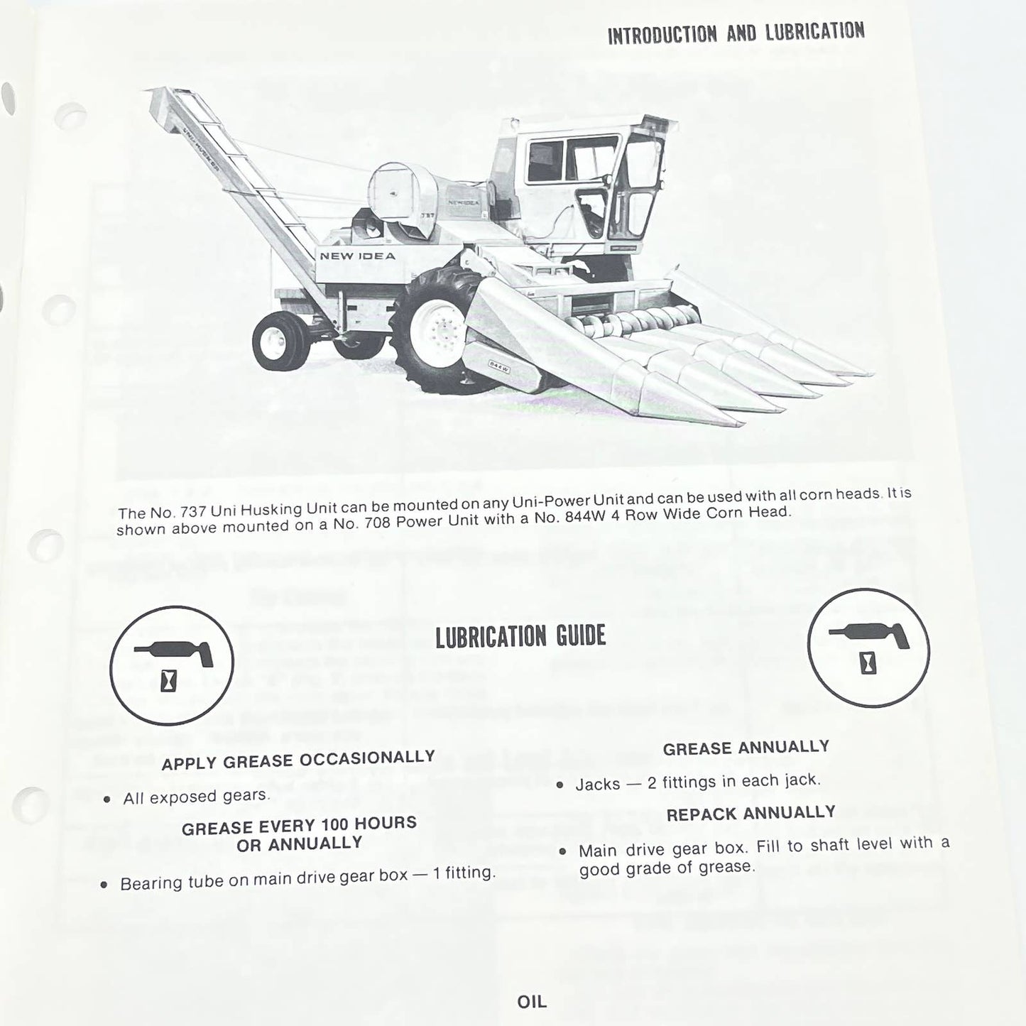 Original 1985 New Idea 737 Uni-Husking Unit US-213 Operator's Manual TB9