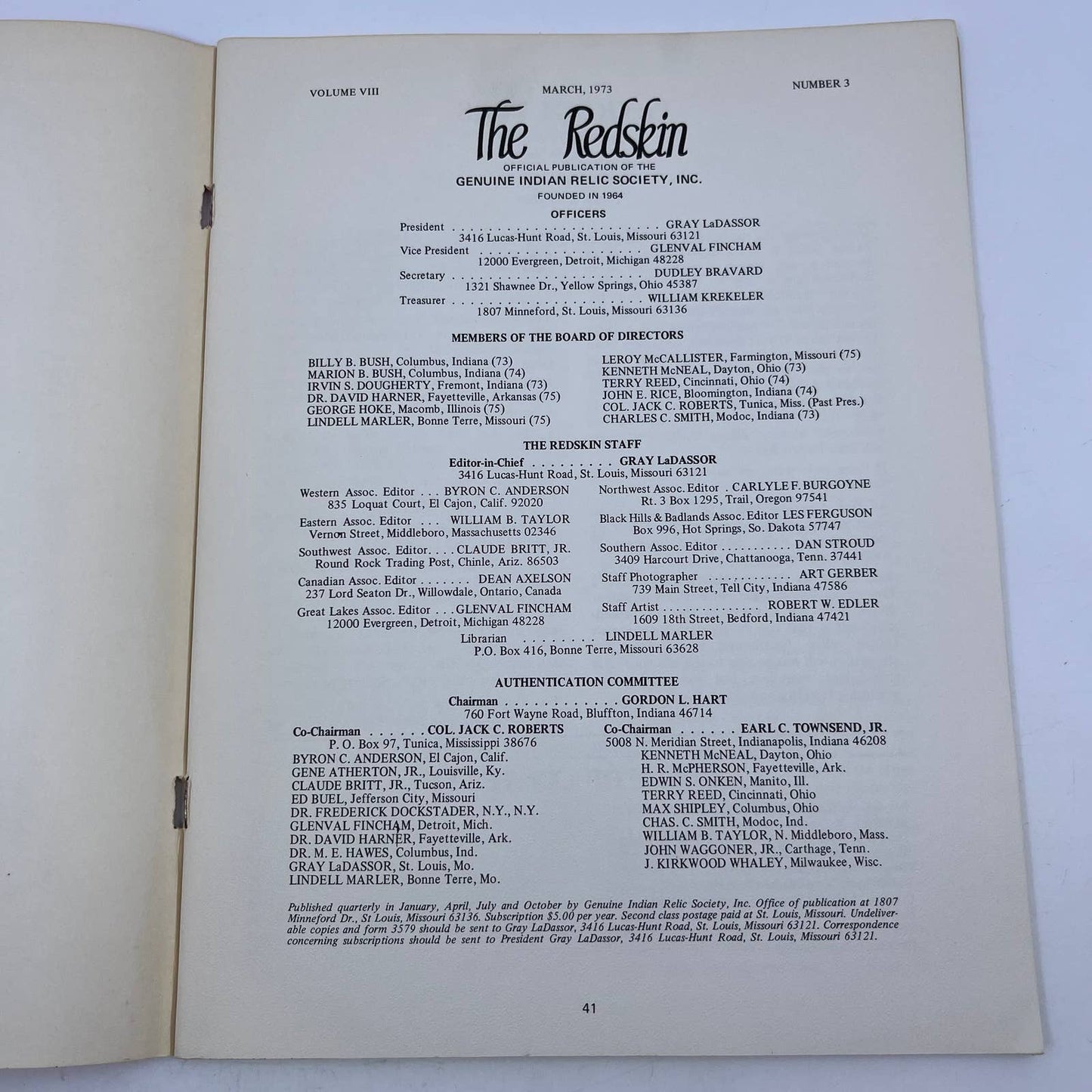 1973 The Redskin Magazine Indian Relic Society Volume 8 No. 2 TH8