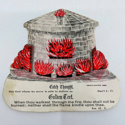 1885 Victorian Holy Prayer Card Die Cut Engraving Daniel 3:17 Isiah 43:2 AA2