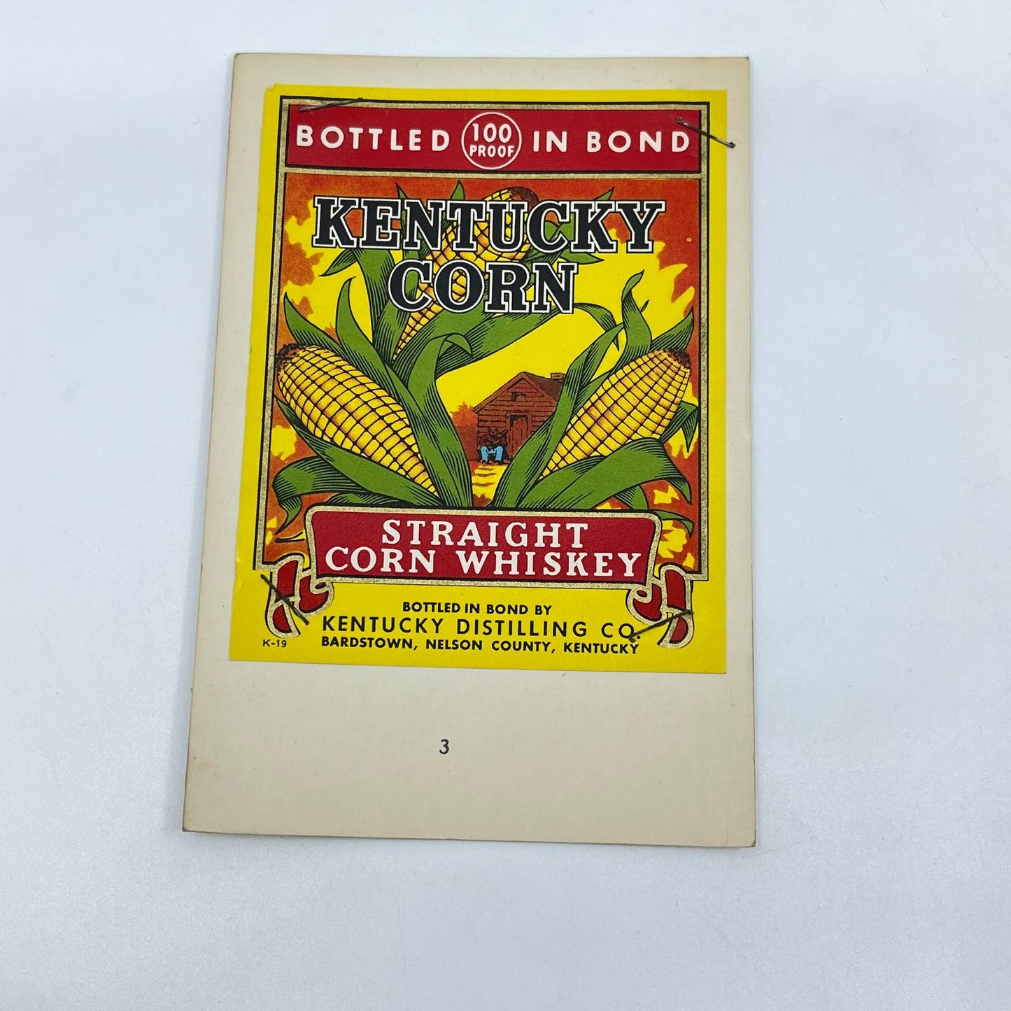 Kentucky Corn Whiskey Label Kentucky Distilling Co. Bardstown KY