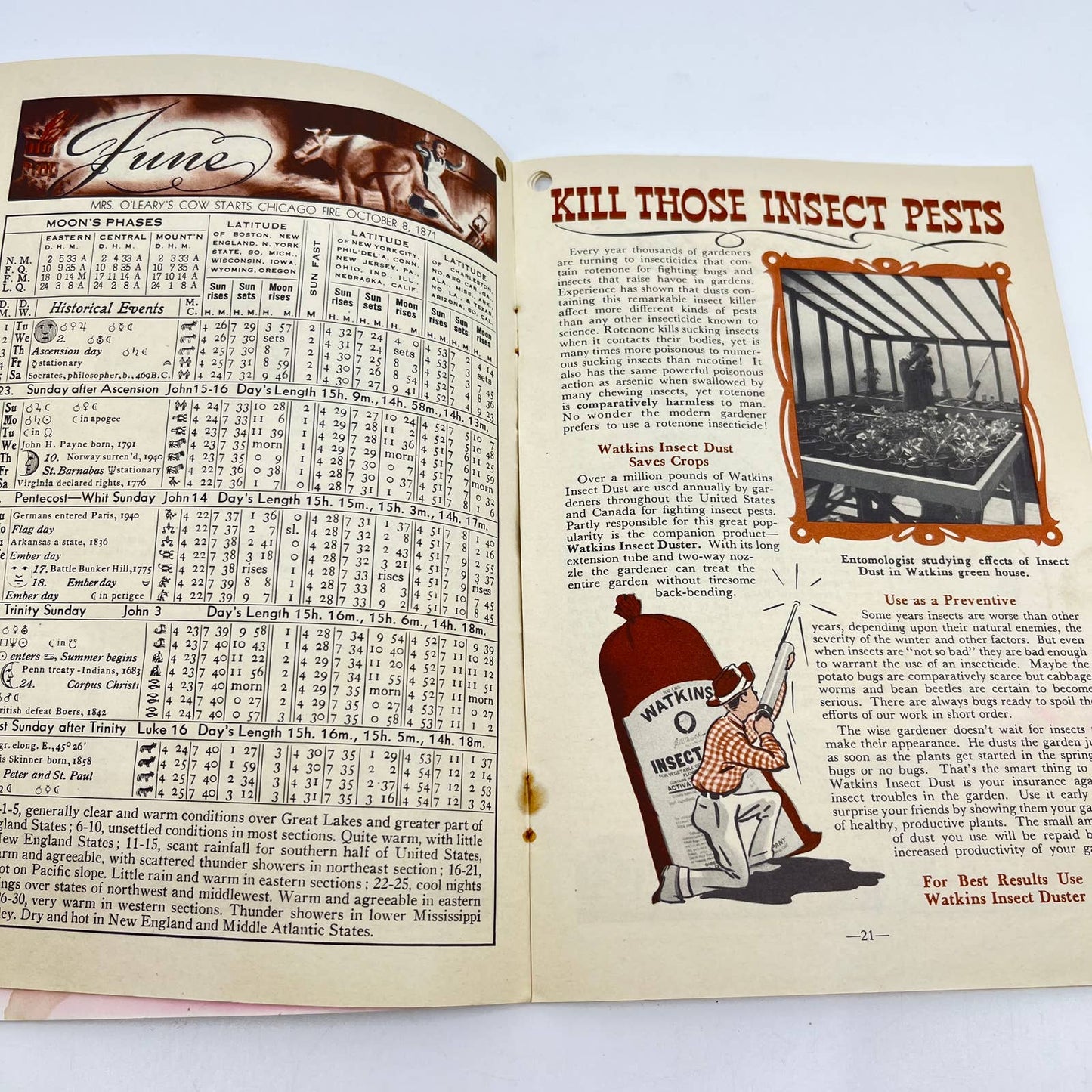 1943 WATKINS Almanac and Home Book Victor A. Langeler Livermore Falls ME TE7