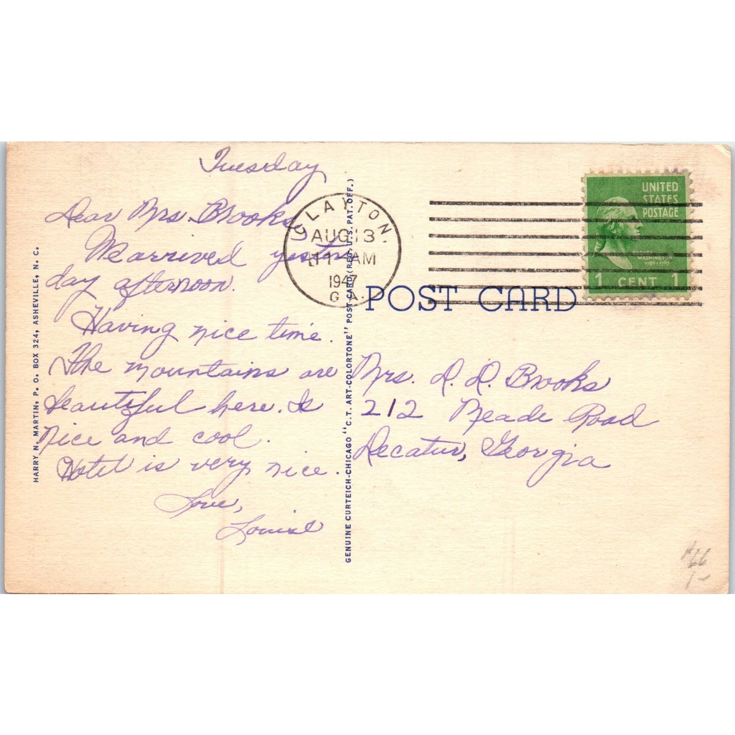 1947 Loop Over Showing Chimney Tops Mt. Le Conte Original Postcard P2-4