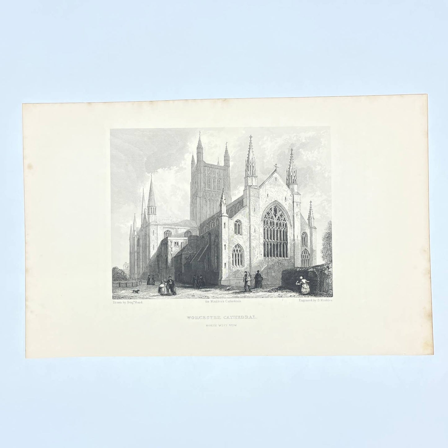1842 Original Art Engraving Worcester Cathedral - North West View AC6