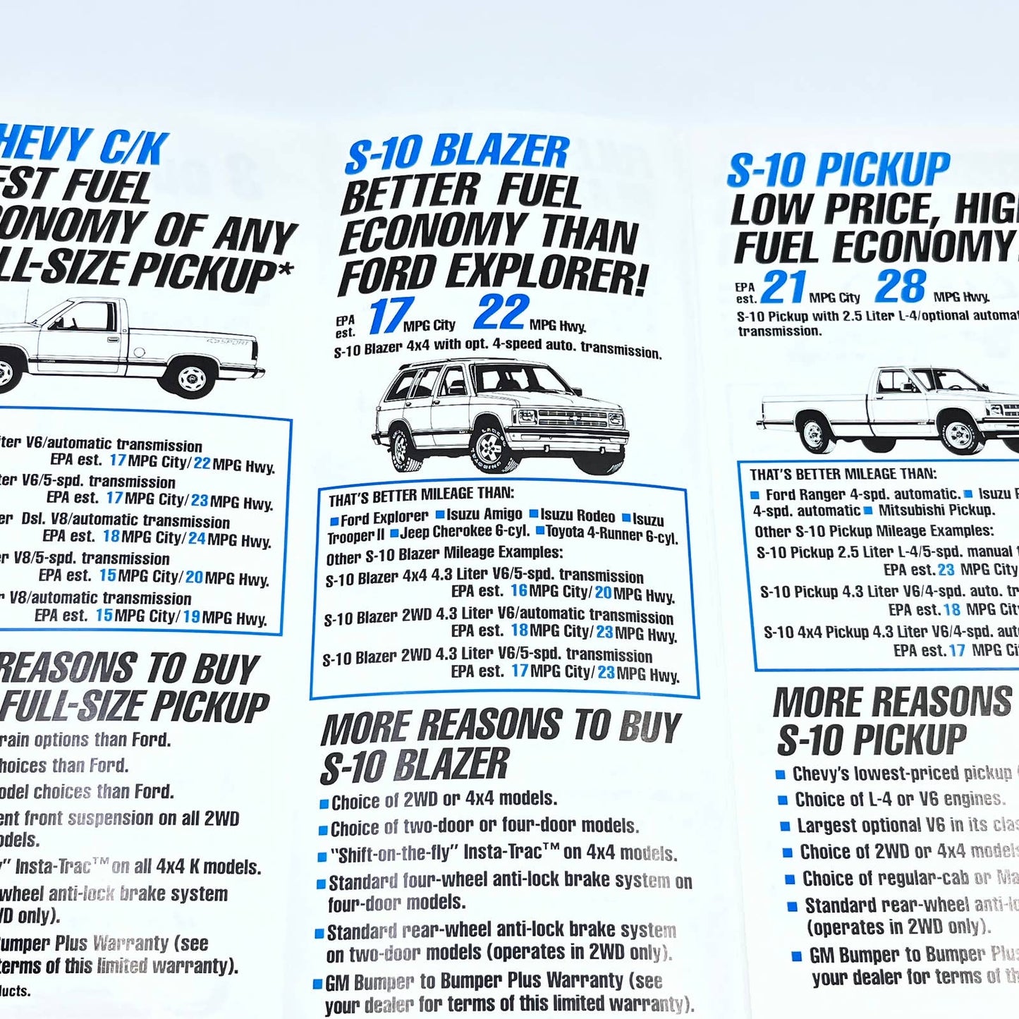 1991 Chevy Trucks Beat Ford Fuel Economy Brochure AB8