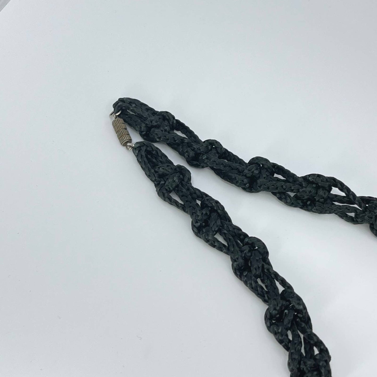 1970s Macrame Necklace Black and White Wood Bead SD2