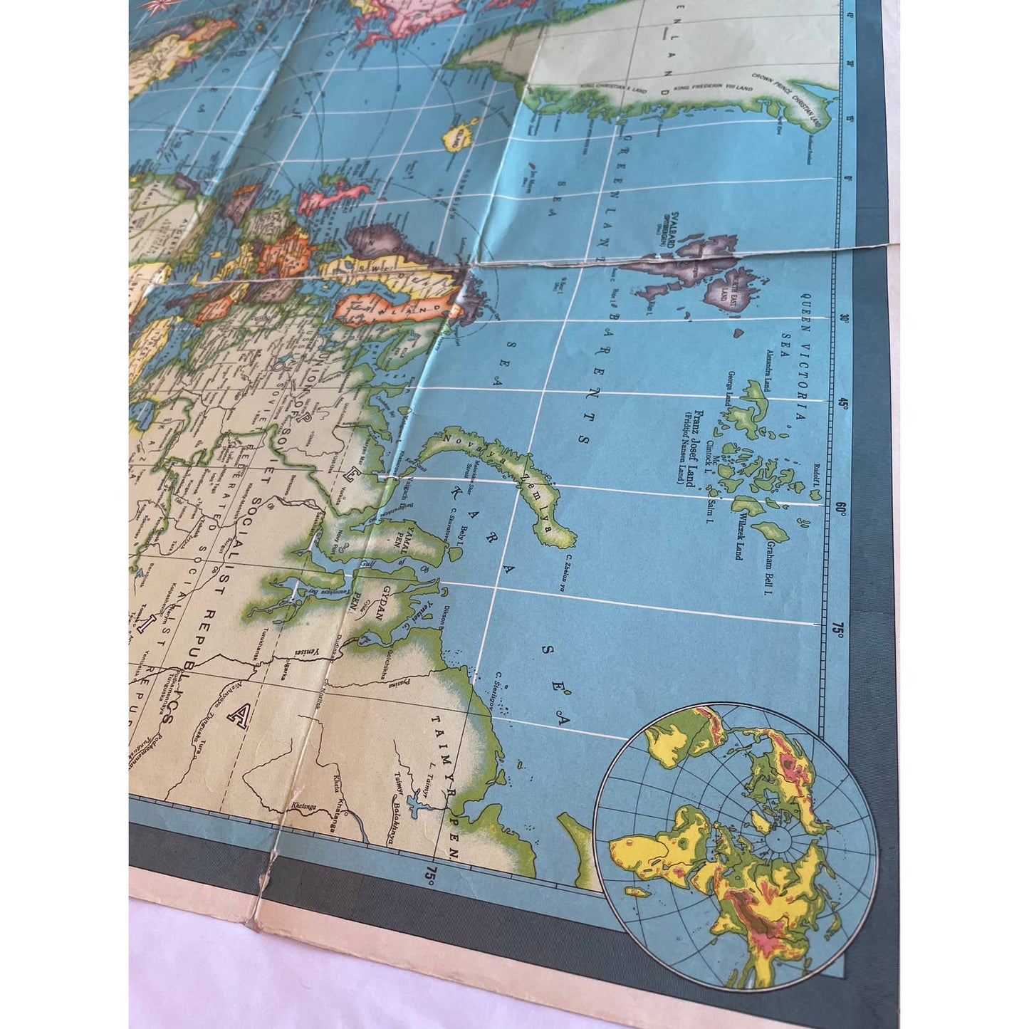 Vintage 1950's HAMMOND'S INTERNATIONAL MAP OF THE WORLD 33" x 50" FL3
