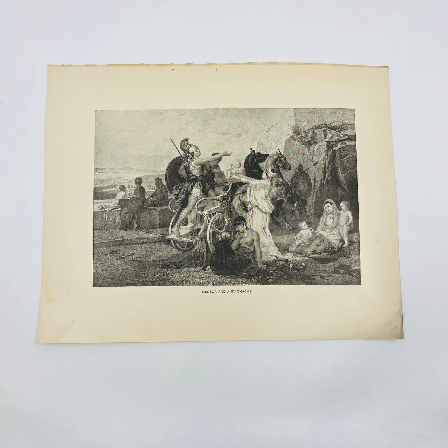 1880s Victorian Art Print Engraving Homer HECTOR AND ANDROMACHE A. Maignan