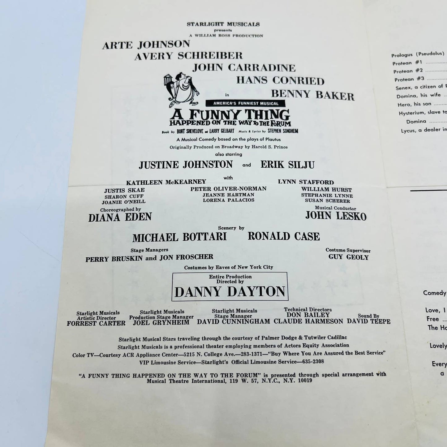 Starlight Musicals Playbill A FUNNY THING HAPPENED ON THE WAY TO THE FORUM C5