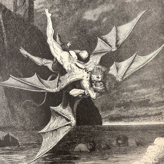 1880s Gustave Dore Engraving Divine Comedy In the Boiling Lake Both Fell FL4