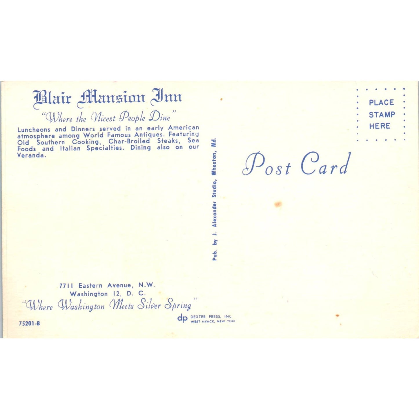 Blair Mansion Inn Washington D.C. Original Postcard TK1-P2