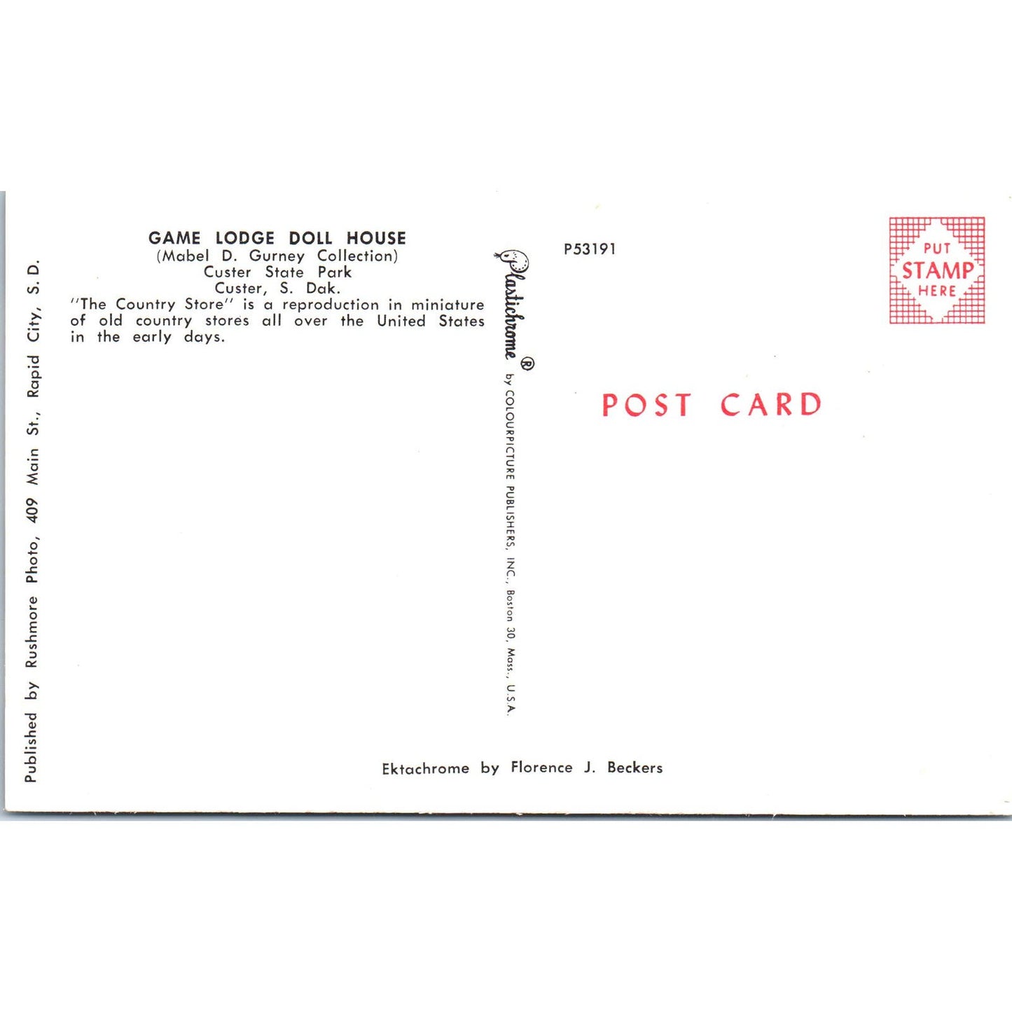 Game Lodge Doll House Custer SD "The Country Store" Original Postcard PB9