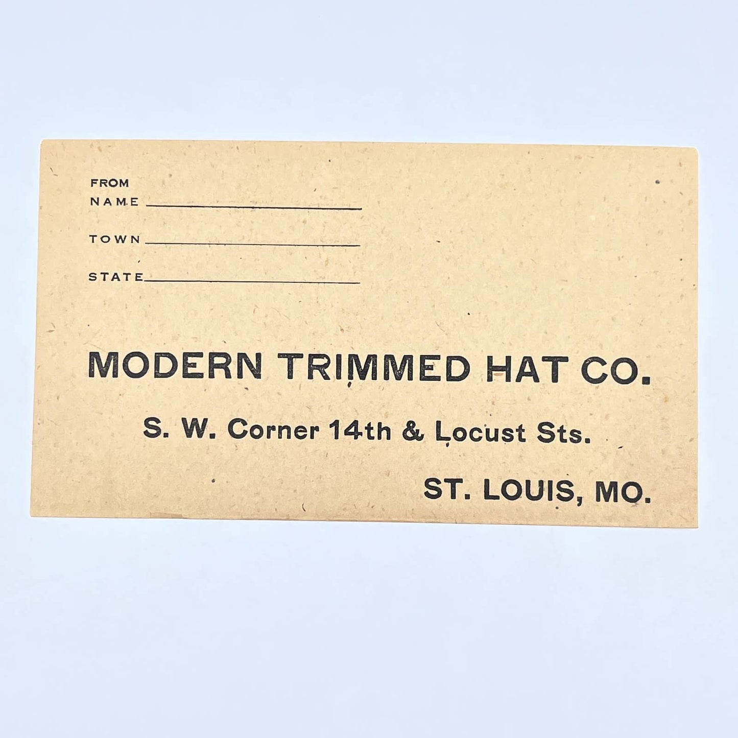 1920s Blank Self Addressed Envelope Modern Trimmed Hat Co St. Louis MO AC1