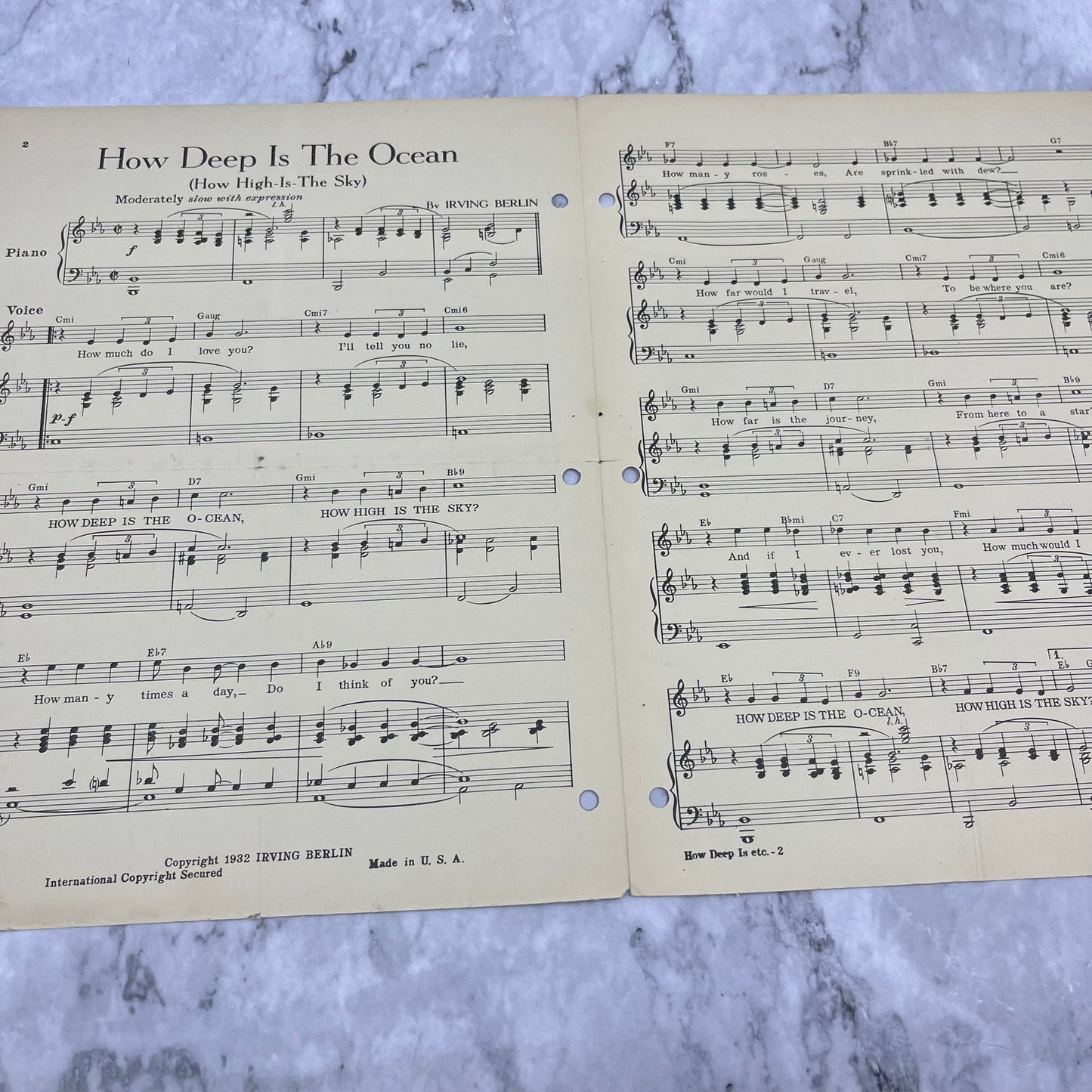 1932 Irving Berlin's How Deep is the Ocean Piano Sheet Music V41-3