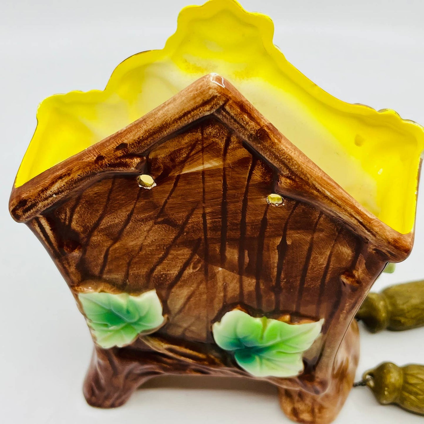 1960s Ceramic Bird House Cardinals Cuckoo Clock Wall Pocket Planter 7 x 6” TC8