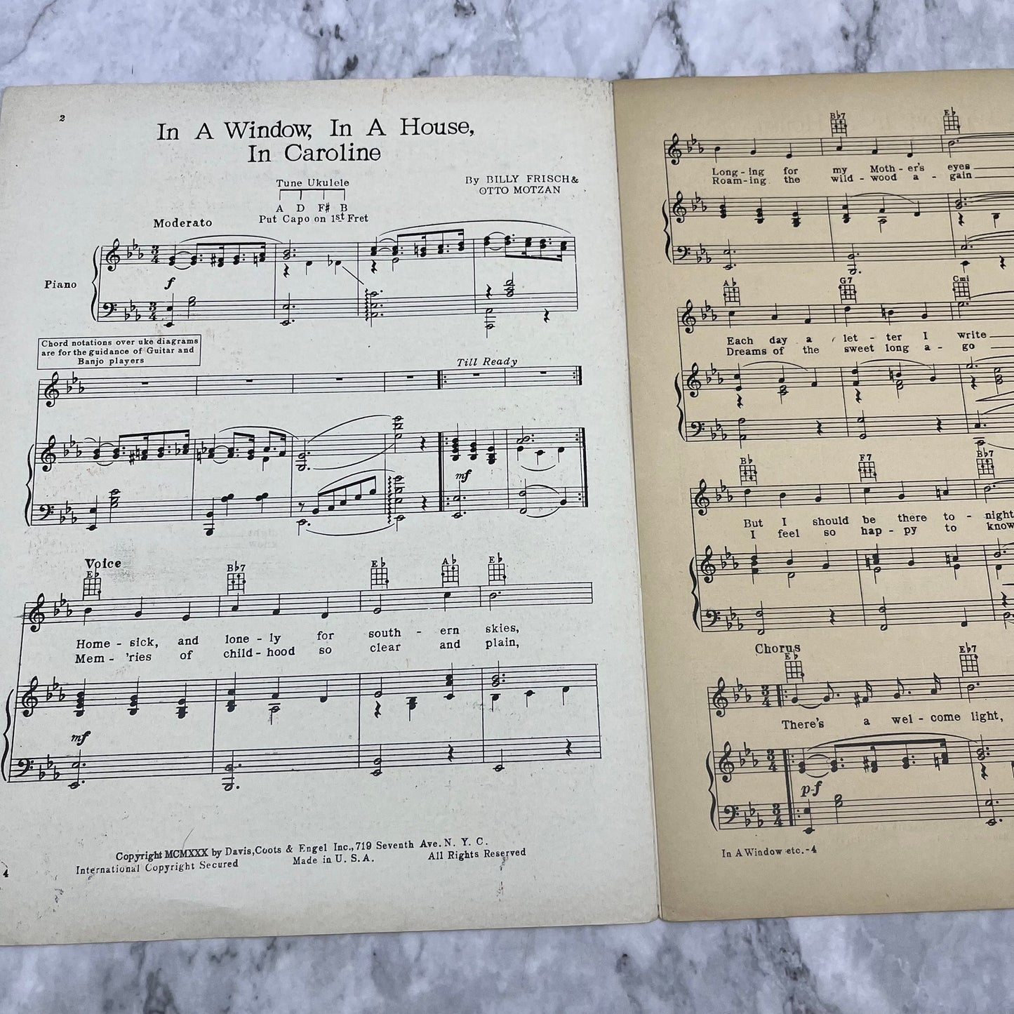 1930 IN A WINDOW, IN A HOUSE, IN CAROLINE Sheet Music Rudy Vallee V42-2