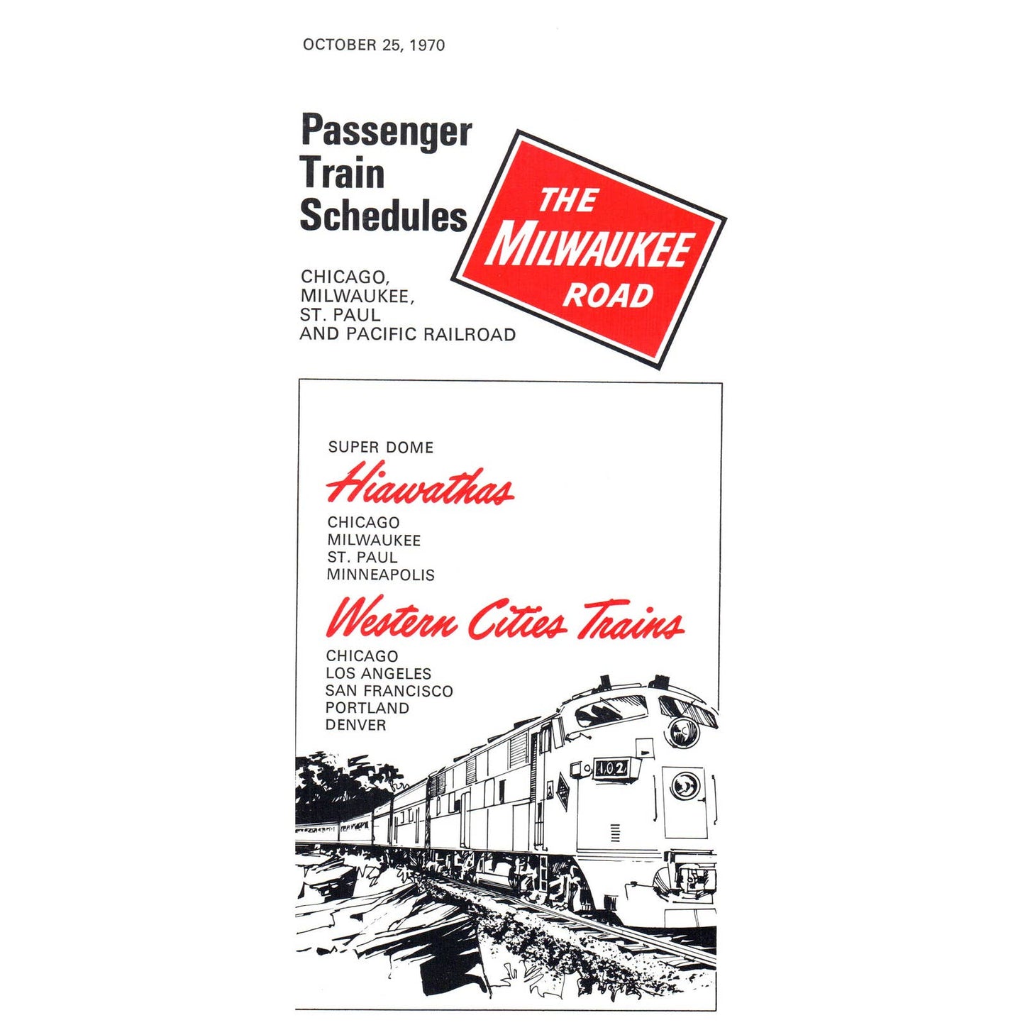 1970 October Chicago, Milwaukee, St. Paul and Pacific Railroad Timetables SE4