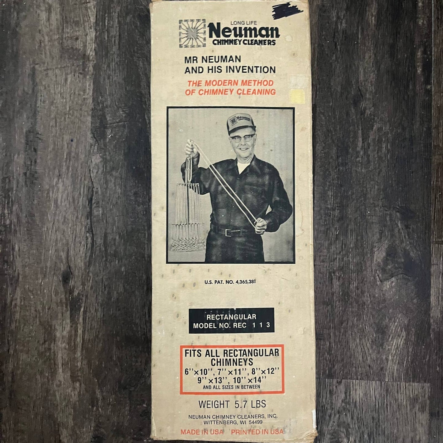 Vintage Neuman Chimney Cleaner Square Sweep Metal USA Model #REC 113 in Box