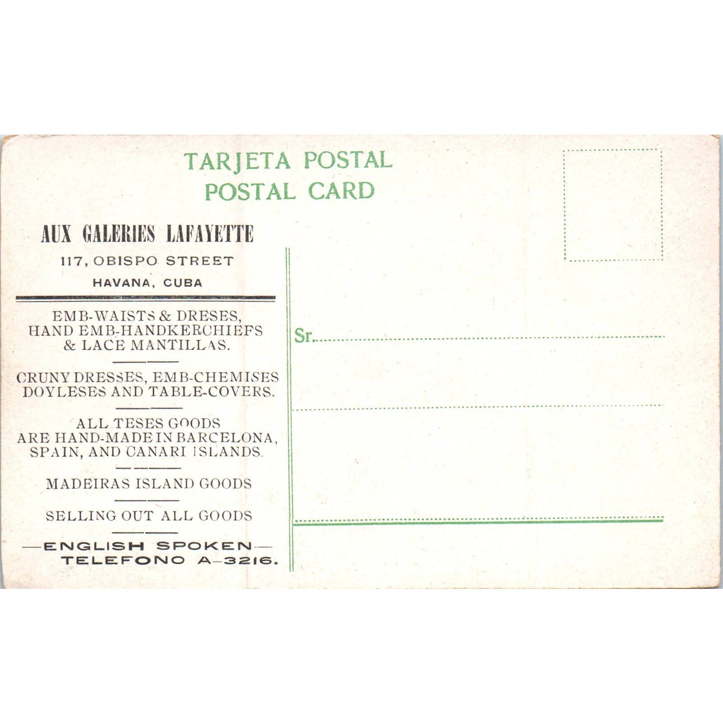 Cutting Sugar Cane Aux Galeries Lafayette Havana Cuba Original Postcard TK1-P16