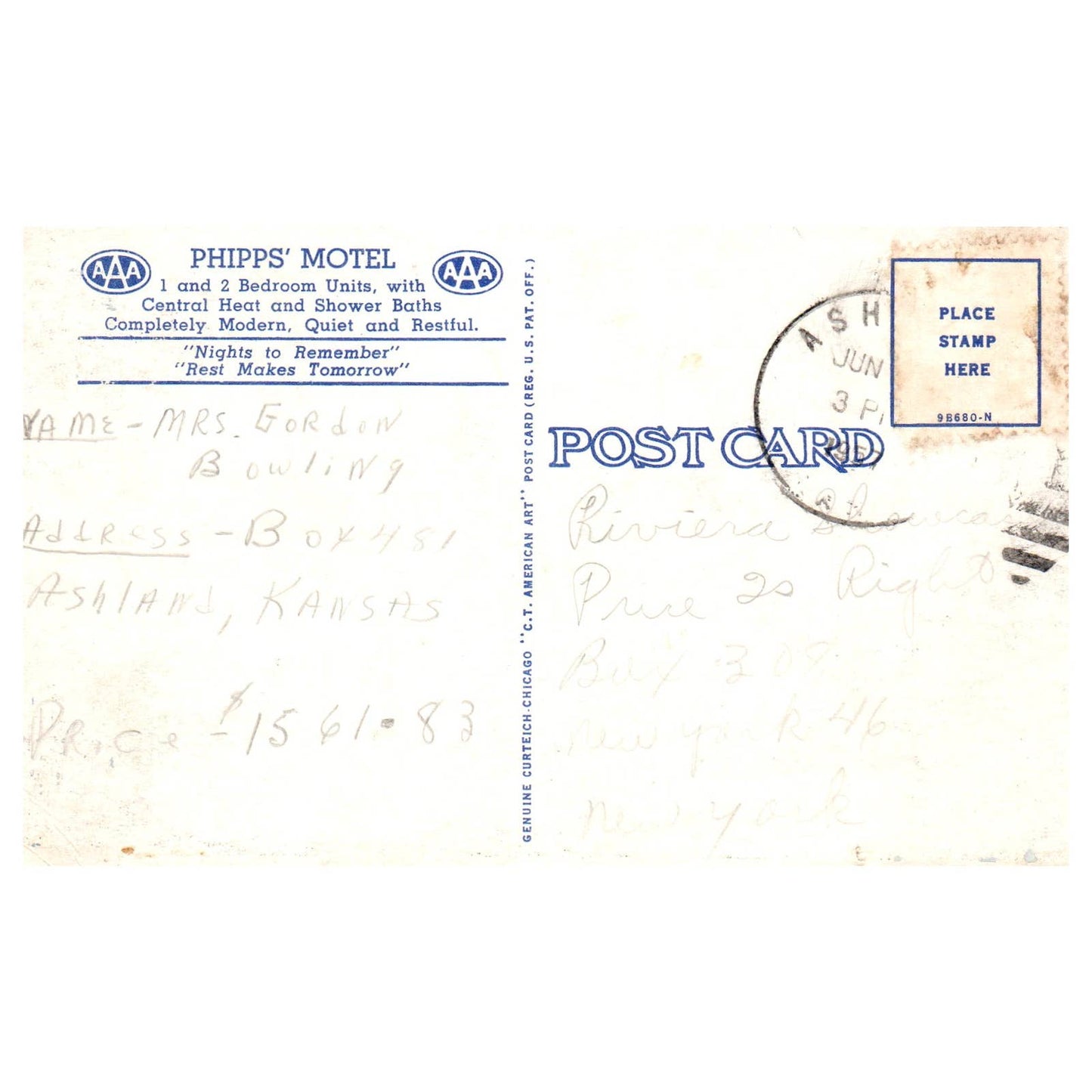 Vintage Postcard - Phipps Motel - Milford Nebraska AD9