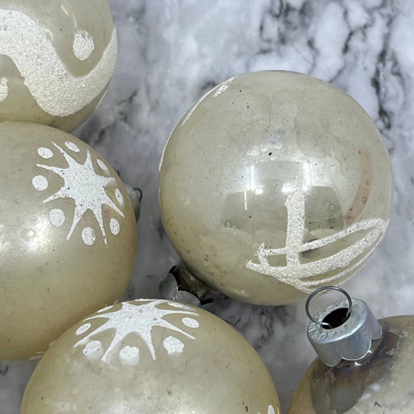 Shiny Brite 8 Vintage 2 1/4" Mercury Glass Ornaments White Silver OT1