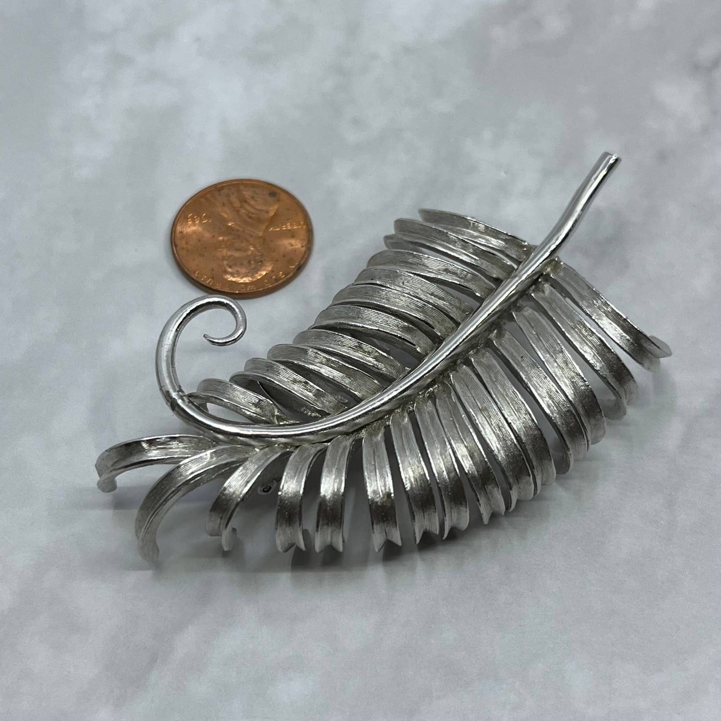 Vintage Brooch Kramer of New York Scrolled Leaf Silver Tone Signed 3” SE6