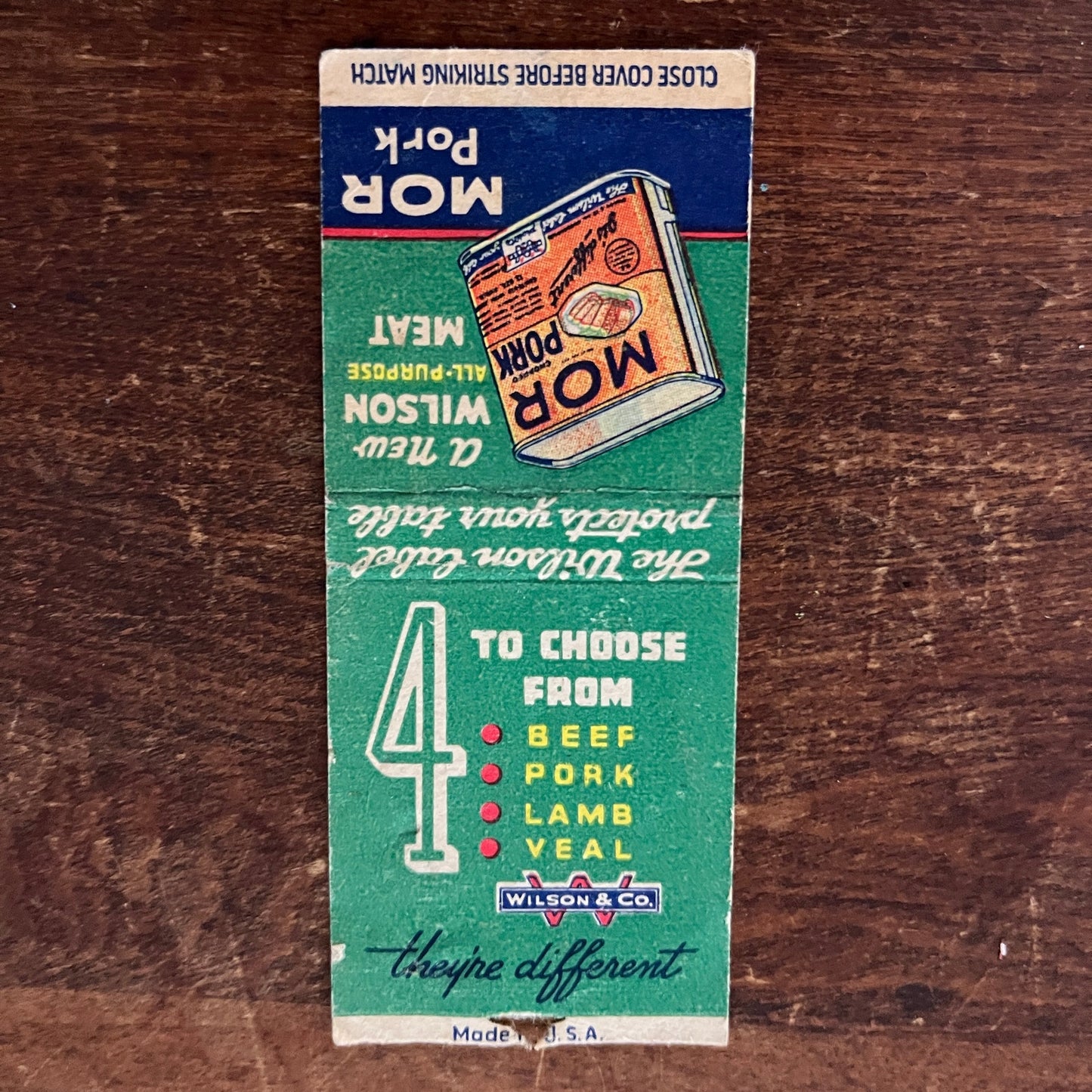 Mor Pork Wilson Canned Meat Advertising Matchbook Cover MM11-7