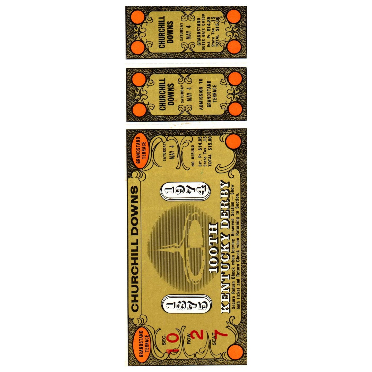 100th Kentucky Derby Saturday May 4 Churchill Downs Full Ticket Grandstand SE4