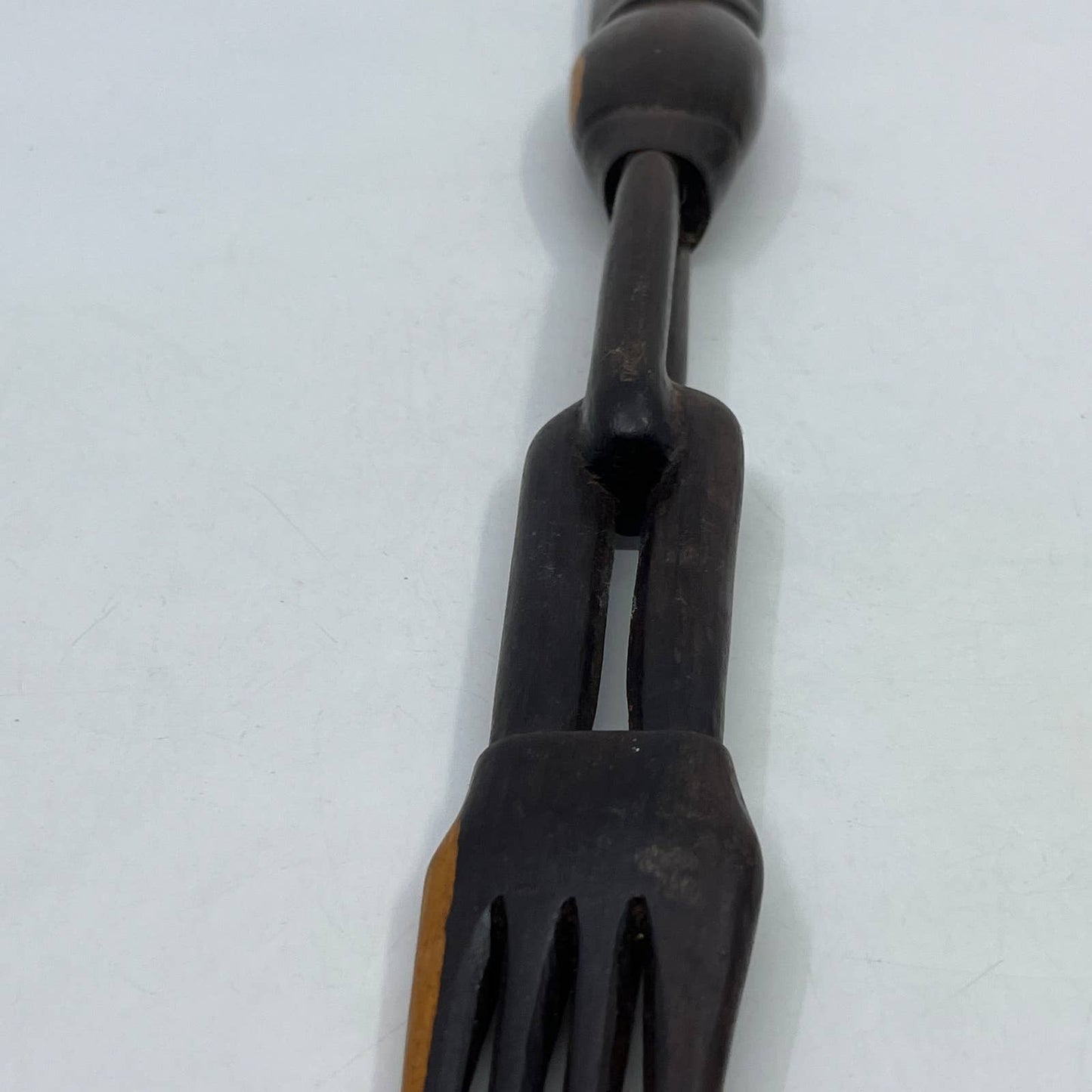 Vtg African Hand Carved Salad Fork Tribal Folk Art Wire Necklace 15" TI2