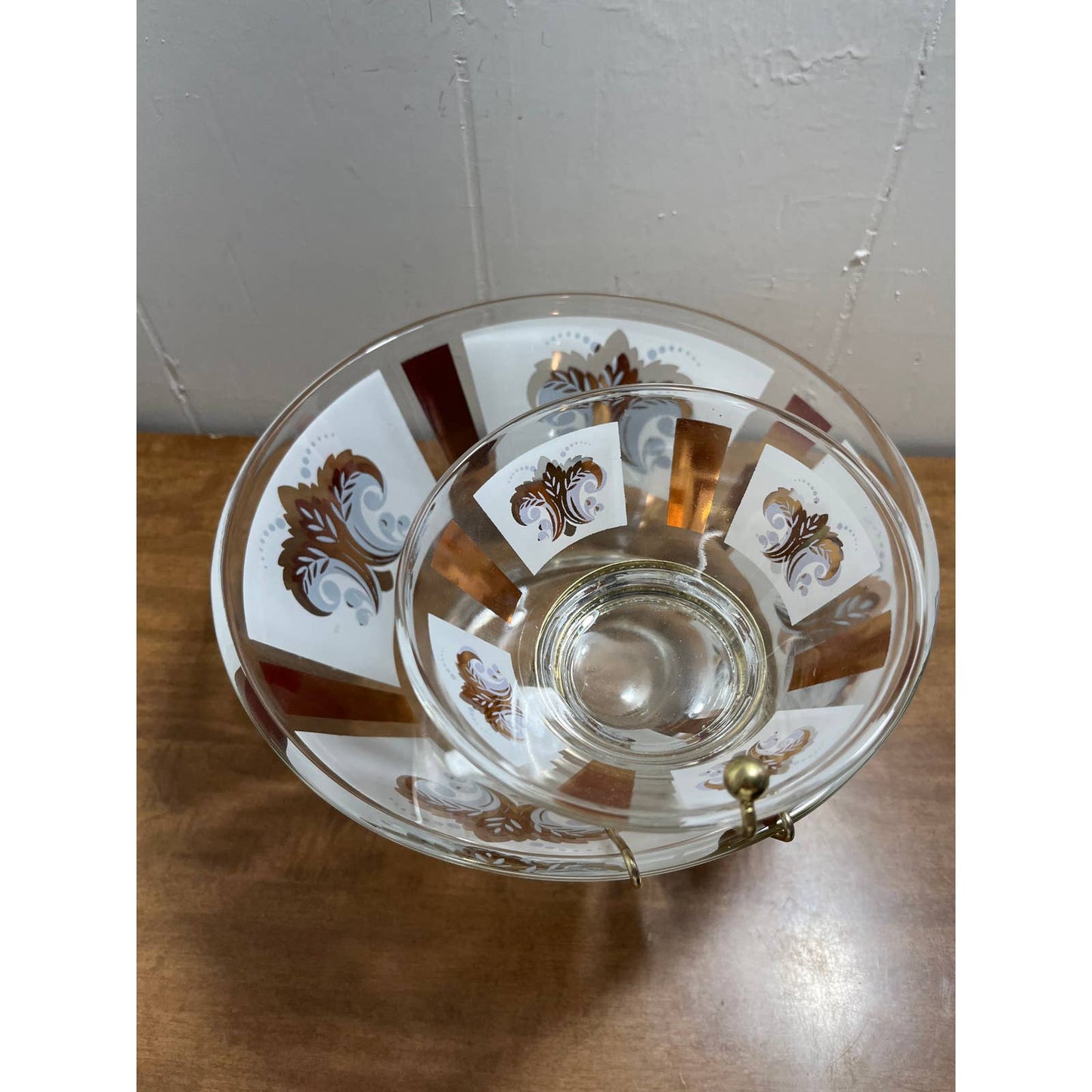 MCM Atomic 1963 CHIP & DIP BOWL SET Anchor Hocking 22k Fleur De Lis 10” TH1