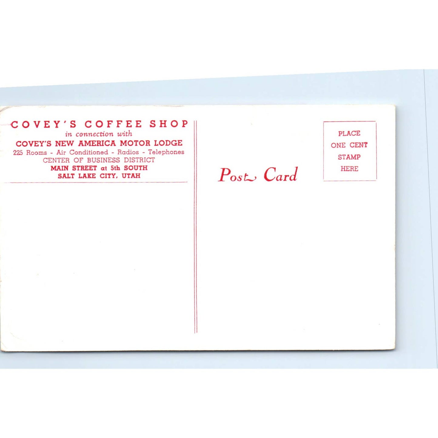 Covey's Coffee Shop Salt Lake City Utah - Original Postcard TJ7-RP3