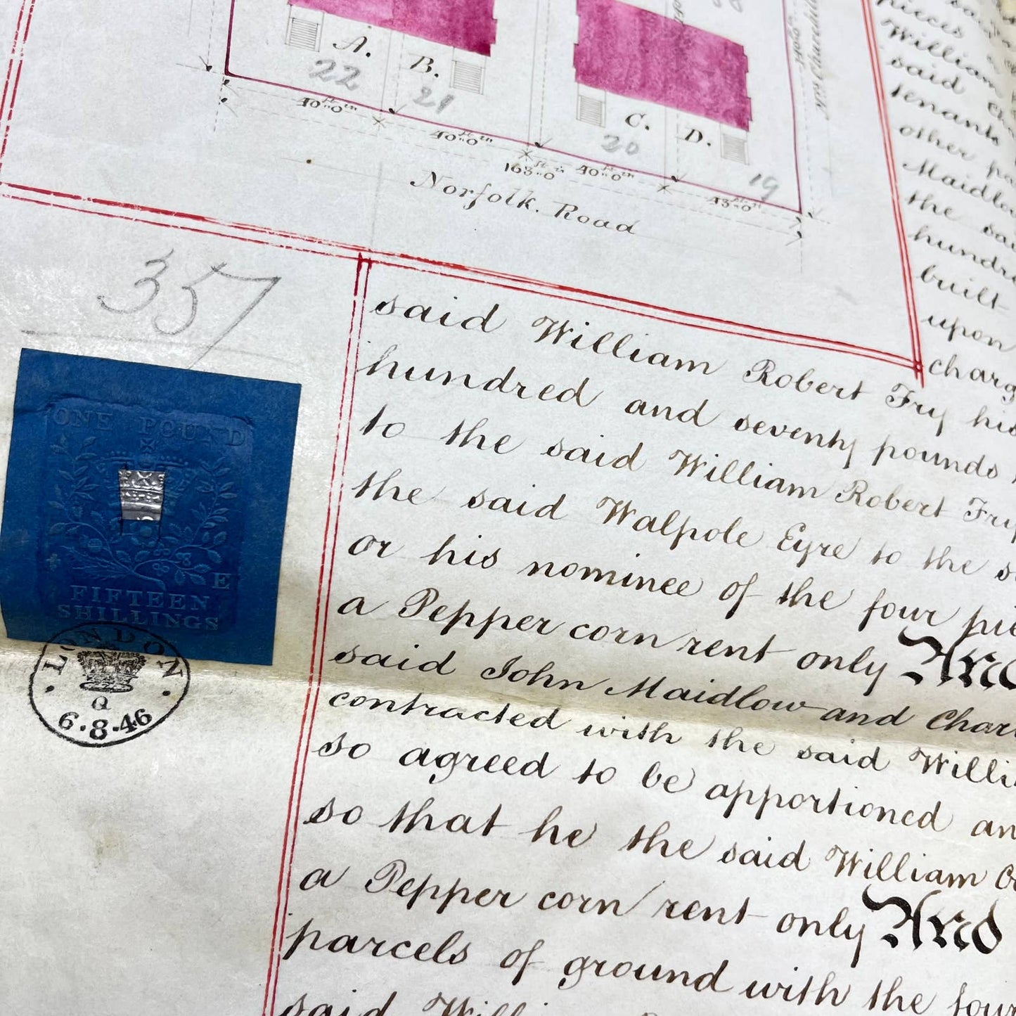 1846 English Land Indenture Walpole Eyre St. Marylebone Middlesex TE4