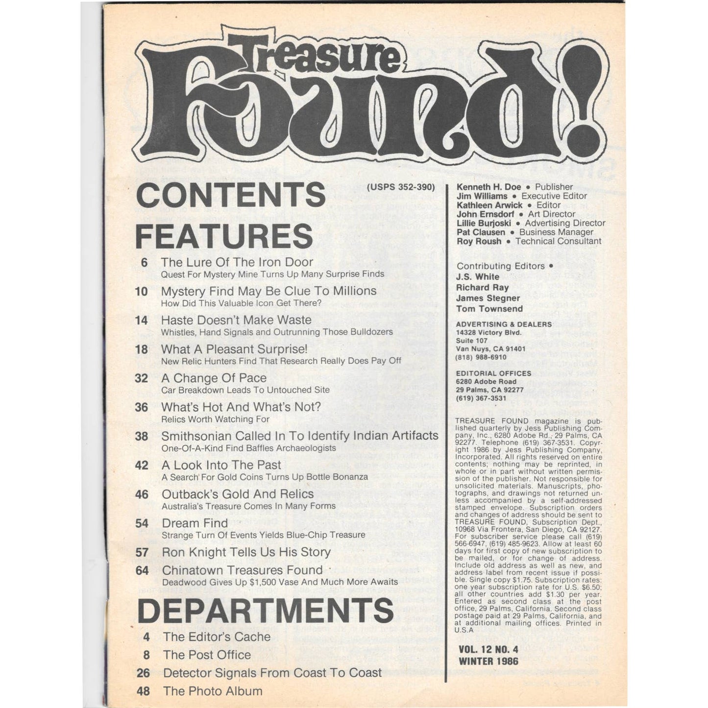 Treasure Found! Magazine 1986 Winter Metal Detecting Gold Diamonds M2