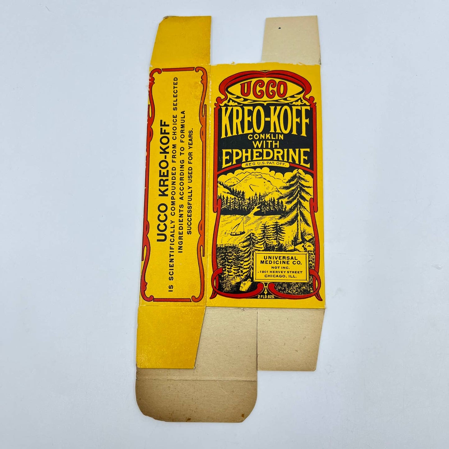 c1900 Kreo-Koff Conklin With Ephedrine Quack Medicine Box Hervey St. Chicago D8