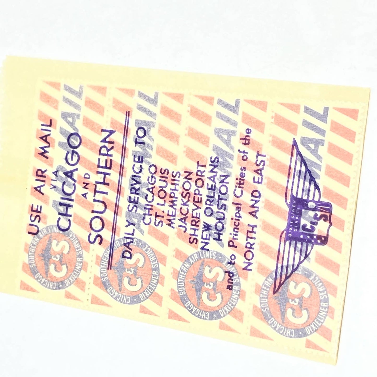 Vintage Chicago Southern Airlines Dixieliner Service Air Mail Label Stamps AC2