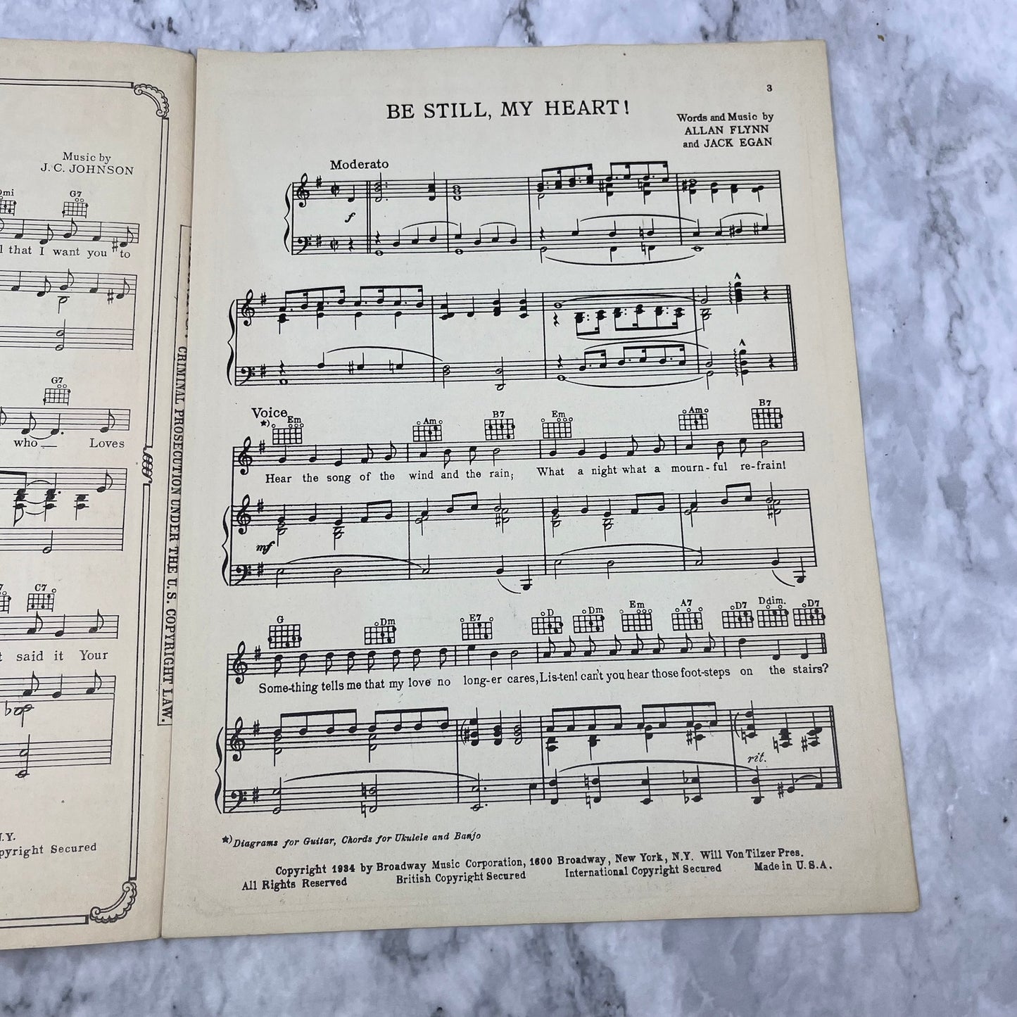 1934 BE STILL MY HEART Vintage Sheet Music by Allan Flynn, Jack Egan V42-4