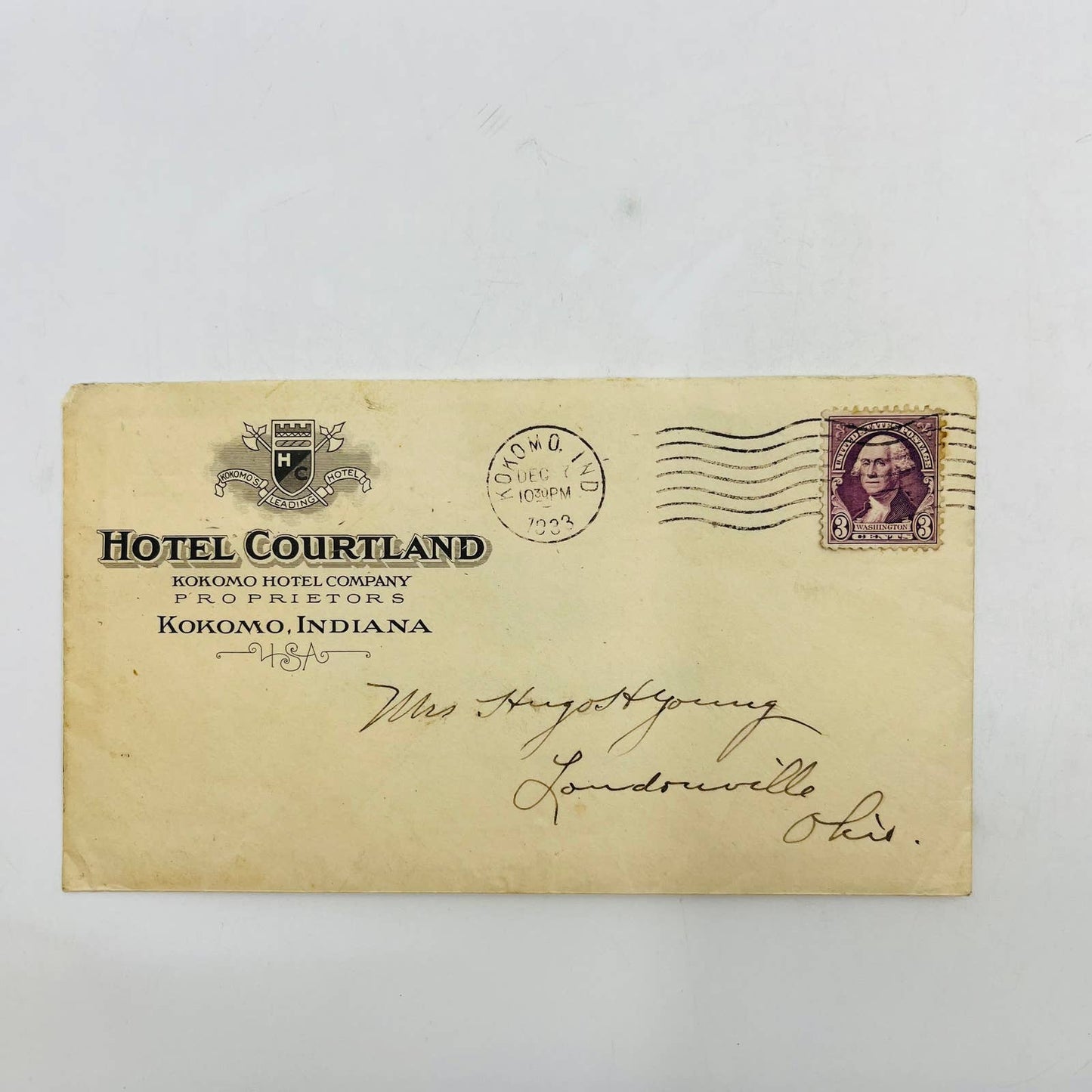 1833 Envelope & Handwritten Letter Hotel Courtland Kokomo Indiana Letterhead EA4