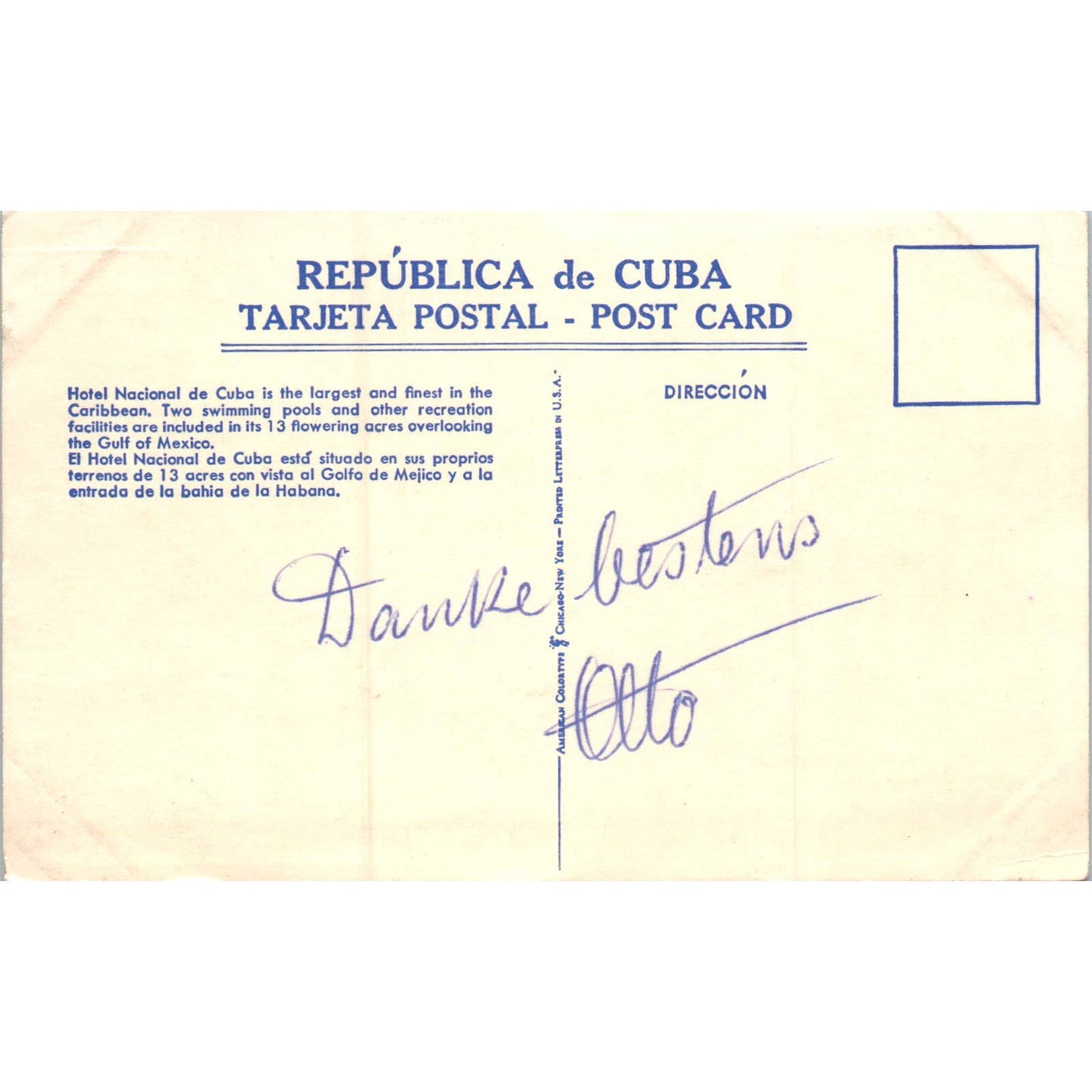 Hotel Nacional De Cuba Havana Republica de Cuba Original Postcard TK1-P16