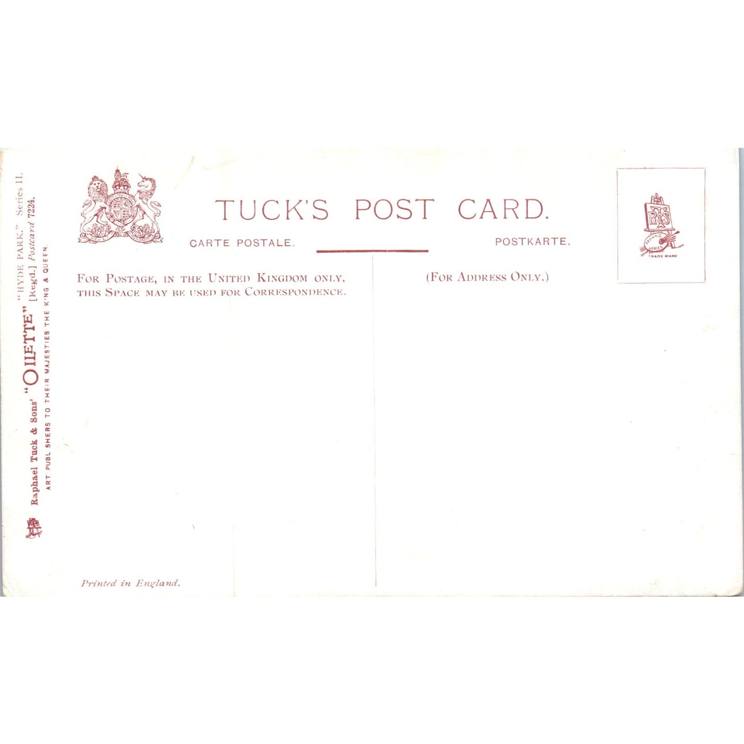 Hyde Park Marble Arch Raphael Tuck Oilette Original Postcard P3-2