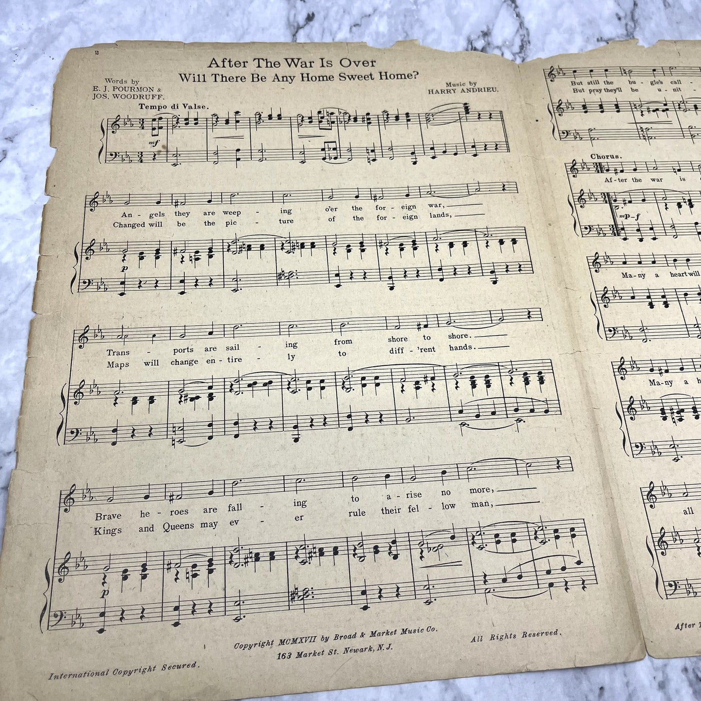 After the War is Over WWI Joseph Woodruff 1917 Sheet Music V37-5-1
